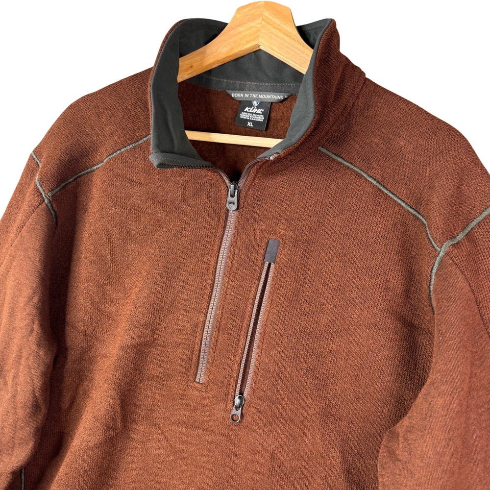 KUHL Revel 1/4 Zip Fleece Sweater Mens XL Brown Mock Neck Pullover